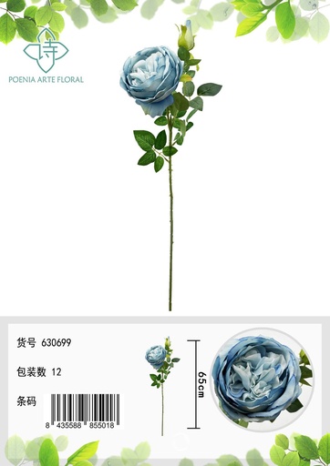 [630699-蓝色] Ramo de rosa con 2 cabezas de 65 cm - Decoración floral