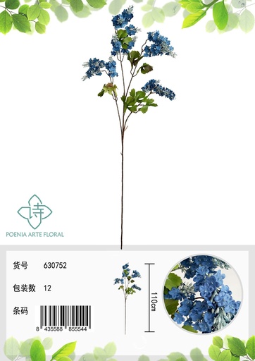 [630752蓝色] Rama decorativa de hortensia de 1 cabeza en azul - Decoración floral