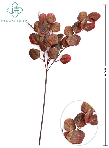 [8435588852178复古红] Rama decorativa de flores artificiales - Con tres hojas en verde