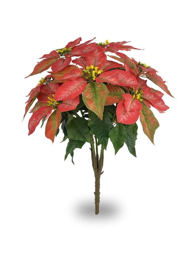 [630873-T.RED] Bonsái artificial de 12 cabezas de Flores de Navidad simuladas - Planta decorativa