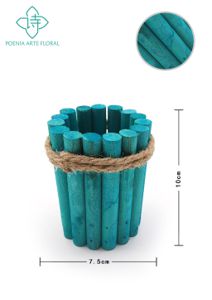 [210142-蓝色] Maceta cilíndrica pequeña de madera - Maceta de madera