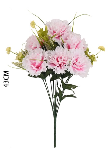 [6101081浅粉] Ramo de claveles (9 cabezas) con flores y hierbas (6 flores, 3 hierbas)
