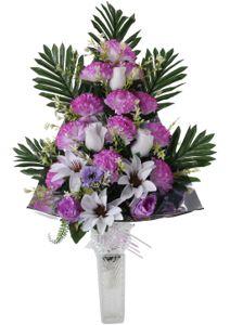[5101081-10] Centro de flores artificiales para tumba - Arreglo floral completo sin descuento