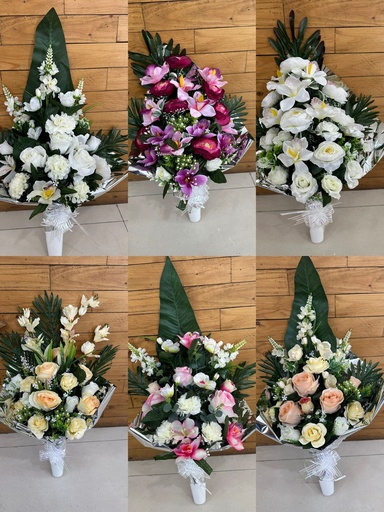 [5101081-混装] Centro de flores artificiales para tumba - Gran maceta