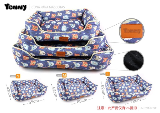 [YM7779C] Cuna de perro de lino estampada en azul para gatos - Camas de lujo para mascotas