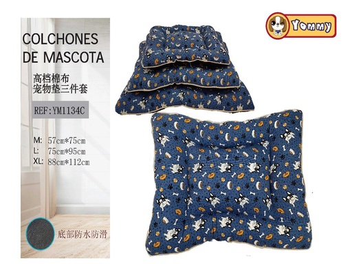 [YM1134C] Colchoneta de perro de algodón de 3 piezas de fondo azul - Camas para mascotas