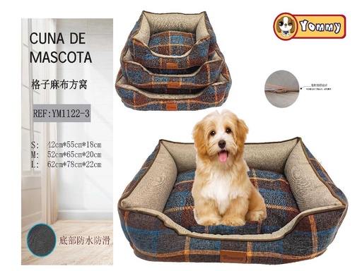 [YM1122-3] Cuna de perro a cuadros azules - Accesorios de mascotas