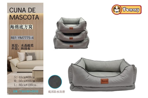[YM7775-4] Cuna de perro con base de esponja y tejido tecnológico de tres piezas gris - Artículos para mascotas