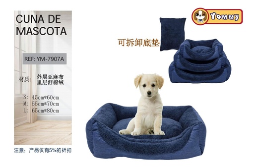 [YM7907A] Cuna de perro (juego de 3 piezas) azul oscuro - Accesorios para mascotas