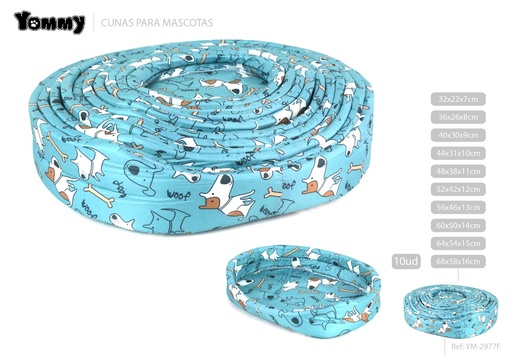 [YM2977F] Cuna de perro de poliéster con estrellas en azul 68x58x16 cm - Accesorios para mascotas