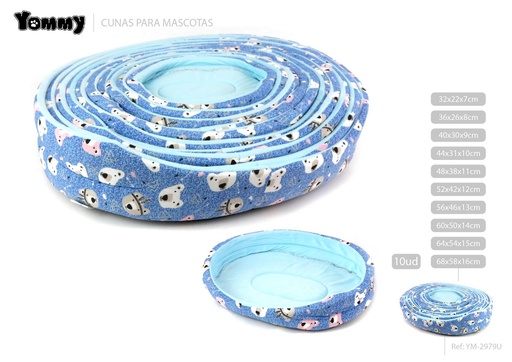 [YM2979U] Cuna para mascotas de 10 piezas en azul claro 68x58x16 cm - Accesorios para mascotas
