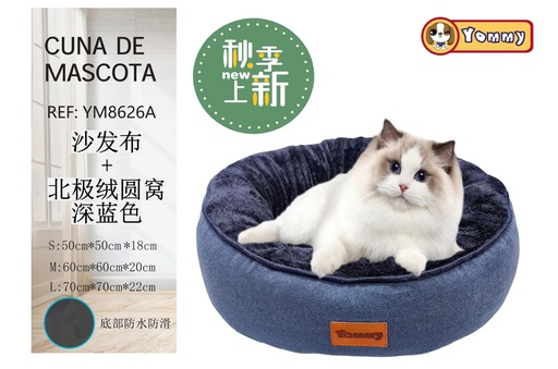[YM8626A] Cuna de perro de tela con polar ártico, color azul profundo - Accesorios para mascotas