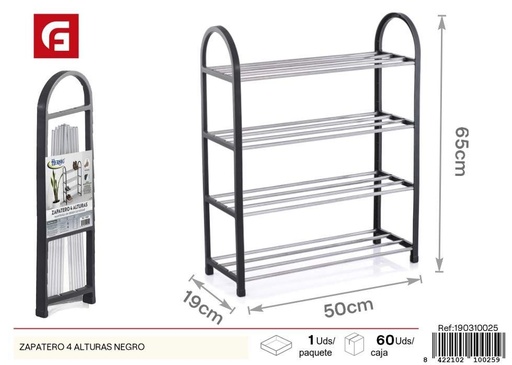 [190310025] Zapatero de 4 alturas negro - Mueble de almacenamiento para calzado