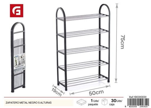 [190310031] Zapatero metal negro 5 alturas - Almacén y organización de zapatos
