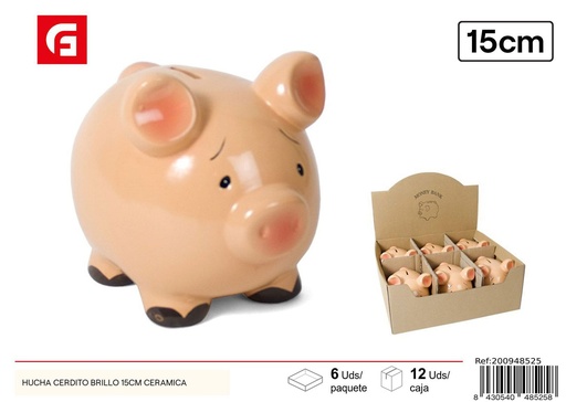 [200948525] Hucha cerdito brillo 15 cm cerámica - Huchas decorativas