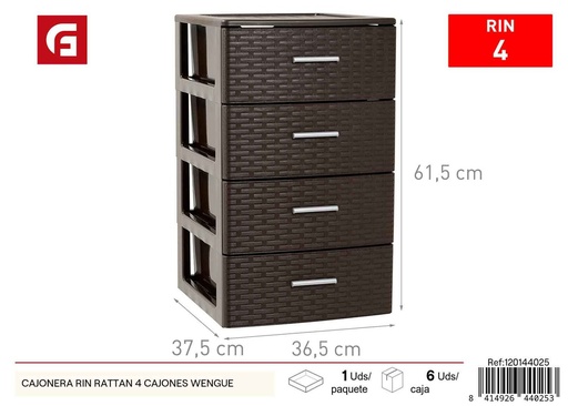 [120144025] Cajonera Rin Rattan 4 cajones color wengué - Muebles de almacenamiento