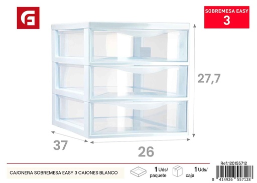 [120155712] Cajonera sobremesa Easy 3 cajones color blanco - Muebles de oficina y almacenamiento