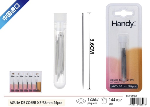 [30308] Aguja de coser 0.7x36 mm (25 piezas) - Accesorios de costura y mercería