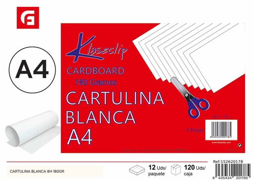 [843543420178] Papel cartulina blanca de 180 gr - Manualidades