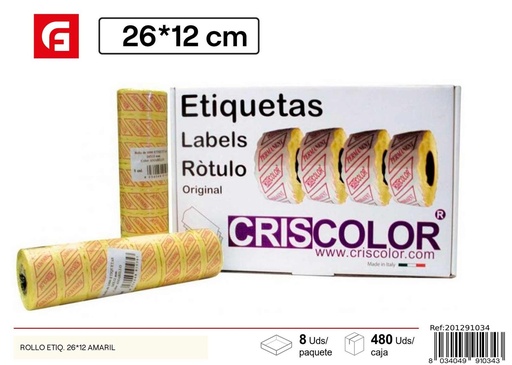 [8034039910343] Rollo de etiquetas para precios 26*12 amarillo - Material de oficina