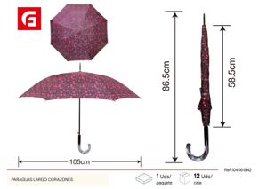 [84366184216] Paraguas largo corazones - Artículos para la lluvia