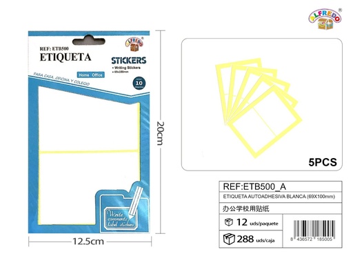 [ETB500_A] Etiqueta autoadhesiva blanca (69x100mm) 12,5x20cm - Etiquetas de oficina