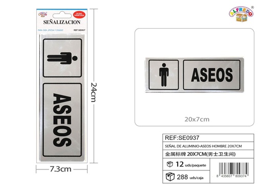 [SE0937] Señal de aluminio - Aseos hombre 20x7cm - Señales metálicas
