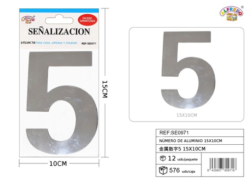 [SE0971] Señal de aluminio - Número 5 15x10cm - Señales metálicas