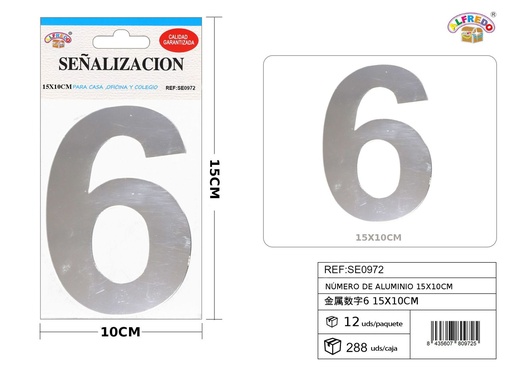 [SE0972] Señal de aluminio - Número 6 15x10cm - Señales metálicas