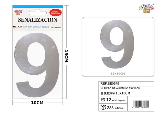 [SE0975] Señal de aluminio - Número 9 15x10cm - Señales metálicas