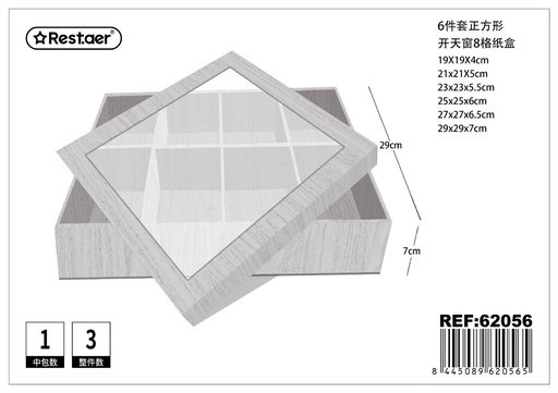 [62056] Cajas cuadradas con ventanillas 6 pcs (8 departamentos) 29x29x7cm - Artículos de regalo