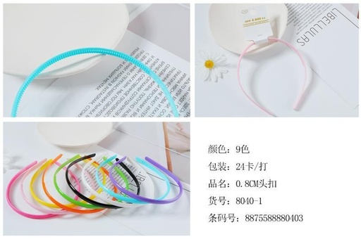 [8040-1] DIADEMA COLOR 0.8CM 24/U 8040-1 N.B. - Accesorios para el cabello