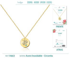 [14663] Collar de acero para el nacimiento de diciembre dorado - Joyería de cumpleaños