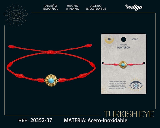 [20352-37] Pulsera de 7 nudos con Ojo Turco en Acero Dorado - Amuletos de suerte y protección