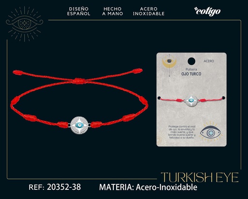 [20352-38] Pulsera de 7 nudos con Ojo Turco en Acero Plateado - Amuletos de suerte y protección