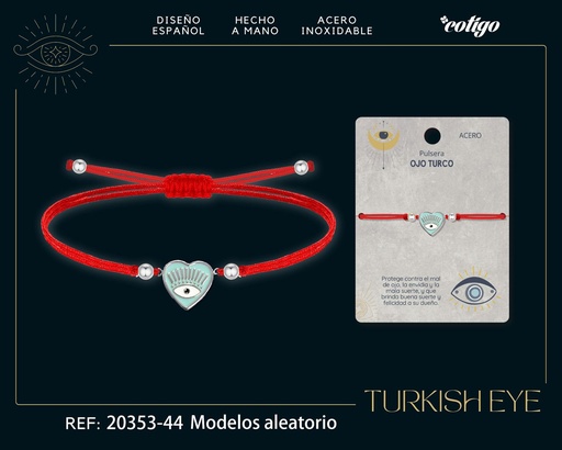 [20353-44] Pulsera de hilo encerado rojo con Ojo Turco Plateado - Amuletos de suerte y protección