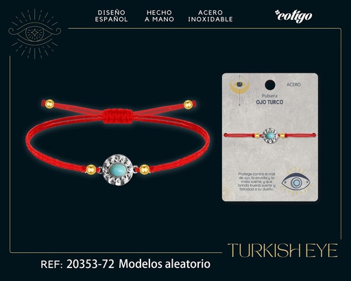 [20353-72] Pulsera de hilo encerado rojo con Ojo Turco Plateado - Amuletos de suerte y protección