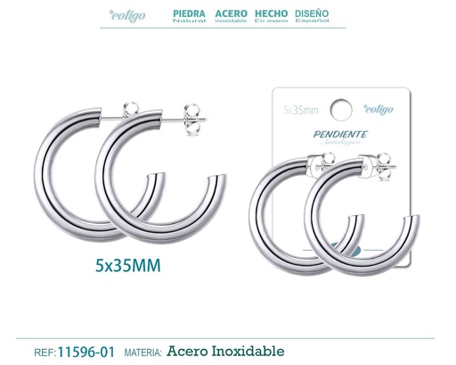 [11596-01] Aros de acero 5x35mm color acero - Joyería de aros