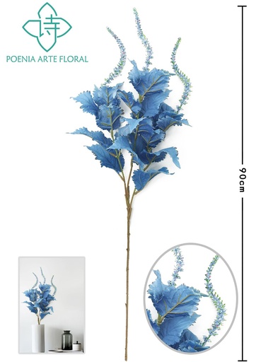 [630324-蓝色] Rama de hojas de albahaca azules - Decoración y plantas artificiales