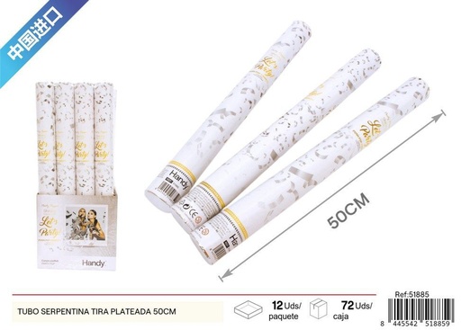 [51885] Tubo de serpentina plateada rectangular 50 cm - Artículos de fiesta