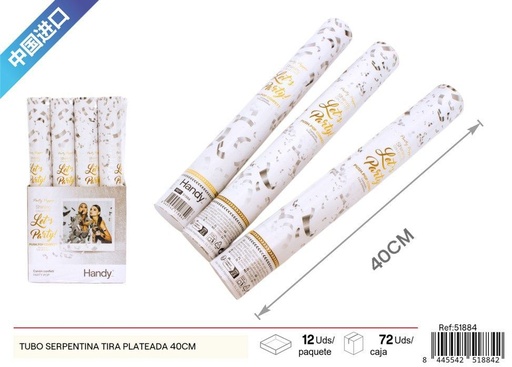 [51884] Tubo de serpentina plateada rectangular 40 cm - Artículos de fiesta