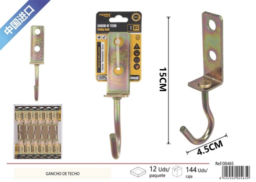 [00465] Gancho de techo recto, doble agujero - Accesorios de ferretería