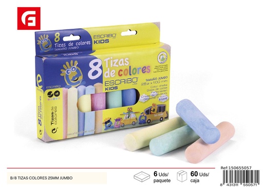 [150655057] Tizas de colores jumbo B/8 25mm - Material escolar