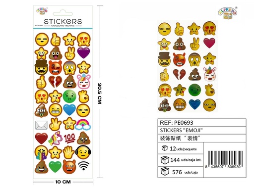 [PE0693] Stickers "Emoji" 10 x 30,5 cm - Adhesivos decorativos y manualidades