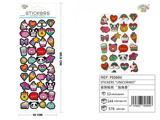 [PE0694] Stickers "Unicornio" 10 x 30,5 cm - Adhesivos decorativos y manualidades