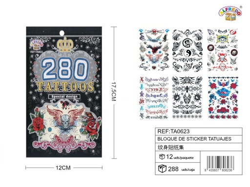 [TA0623] Bloque de sticker tatuajes 12 x 17.5 cm - Adhesivos de tatuajes temporales