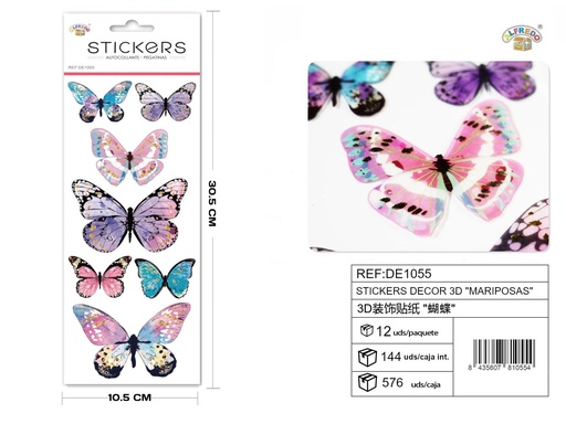 [DE1055] Stickers decor 3D "Mariposas" 10,5 x 30,5 cm - Pegatinas decorativas tridimensionales