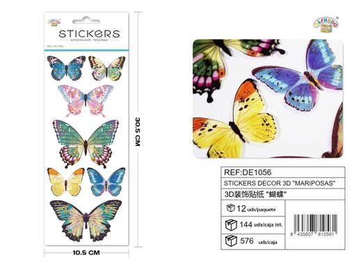 [DE1056] Stickers decor 3D "Mariposas" 10,5 x 30,5 cm - Pegatinas decorativas tridimensionales