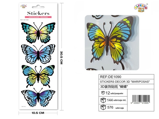 [DE1090] Stickers decor 3D "Mariposas" 10,5 x 30,5 cm - Pegatinas decorativas tridimensionales
