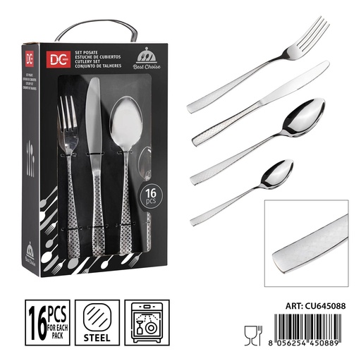 [0238273] Juego de cubiertos de acero efecto láser 16 piezas - Utensilios de mesa